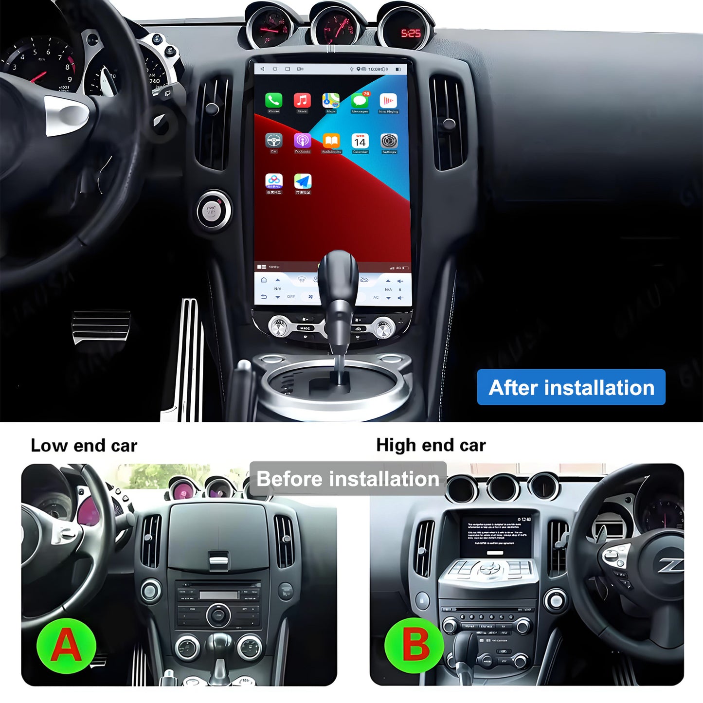 14.5" Tesla Style Carplay Screen for Nissan 370Z 2005-2019 | Android 12 Wireless CarPlay Stereo