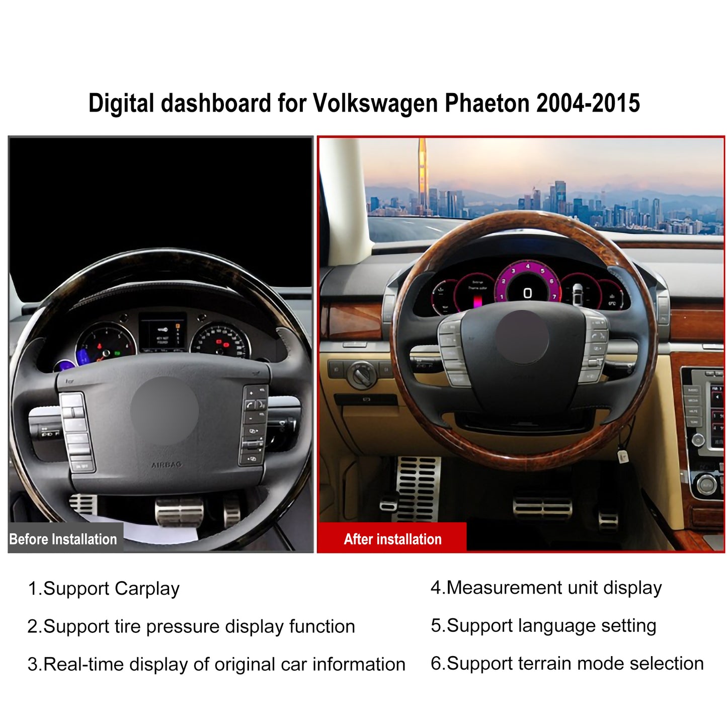 12.3inch Digital Dashboard for Volkswagen Phaeton 2004-2015 | CarPlay | TPMS | OEM Display