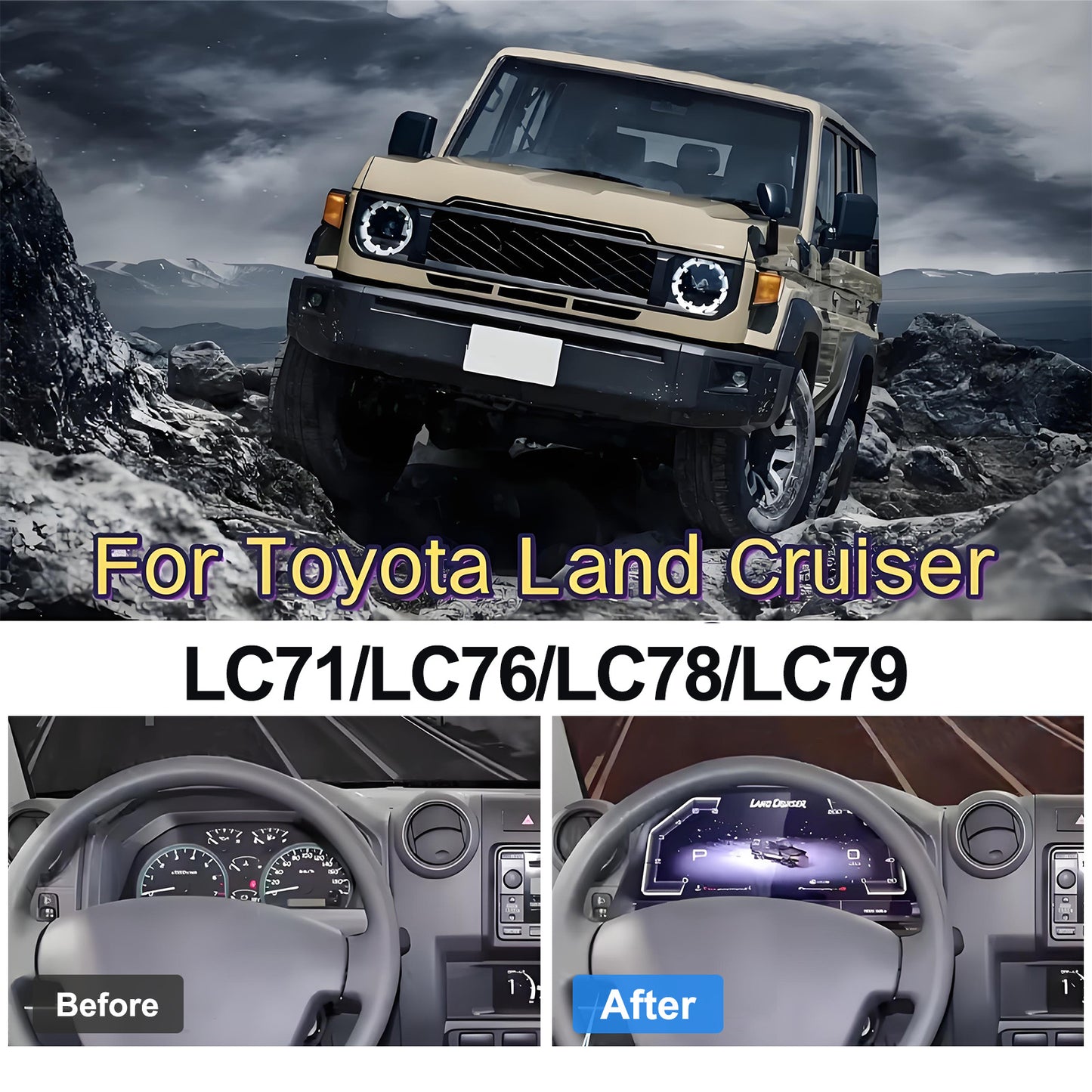 Full Digital Dashboard for Toyota Land Cruiser LC71 LC76 LC78 LC79 | 12.3" LCD Instrument Cluster with Tire Pressure & Terrain Modes