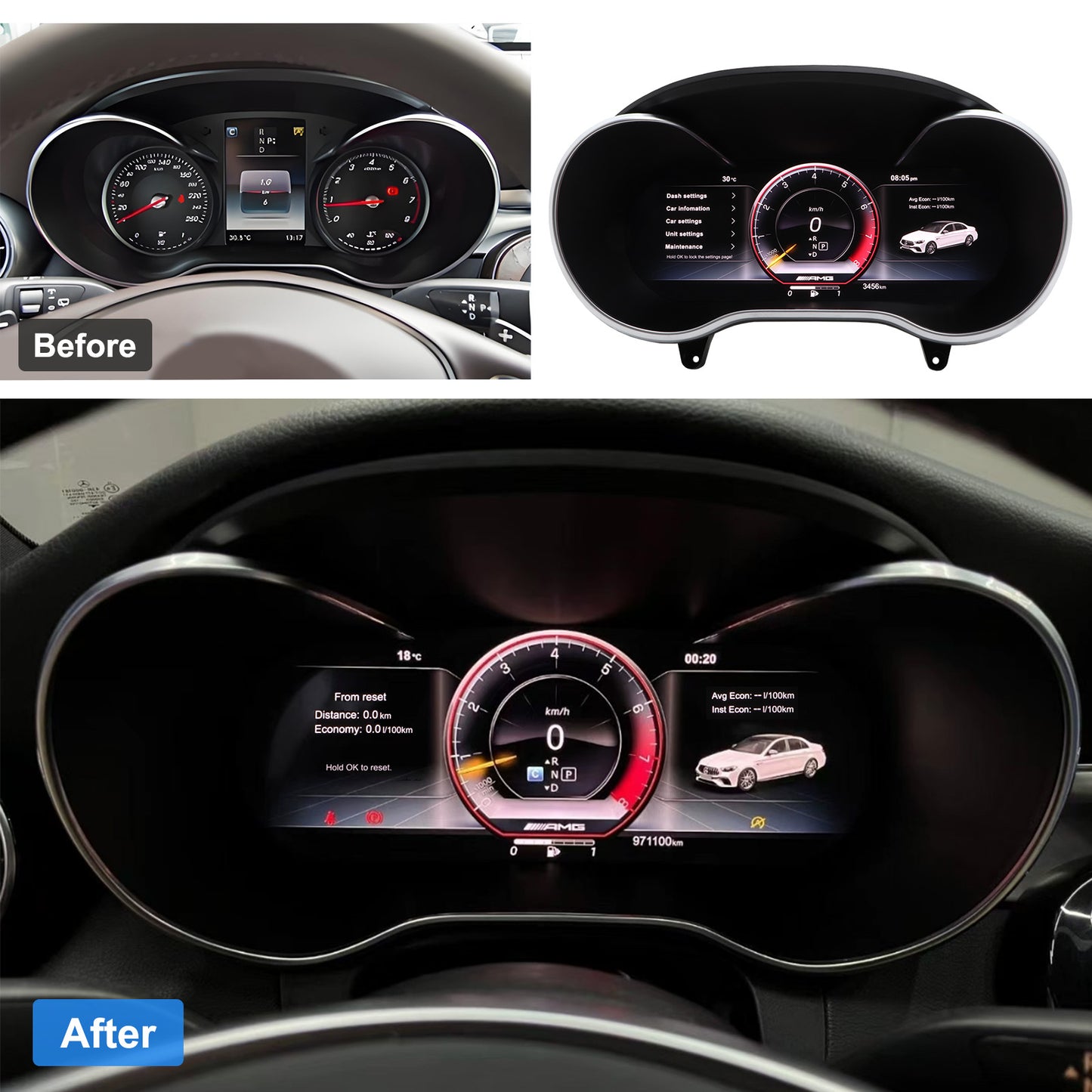 Digital Dashboard Speedometer for 2016-2018 Mercedes-Benz GLC (C300/C260/C200/C180) - Plug & Play Instrument Cluster Upgrade