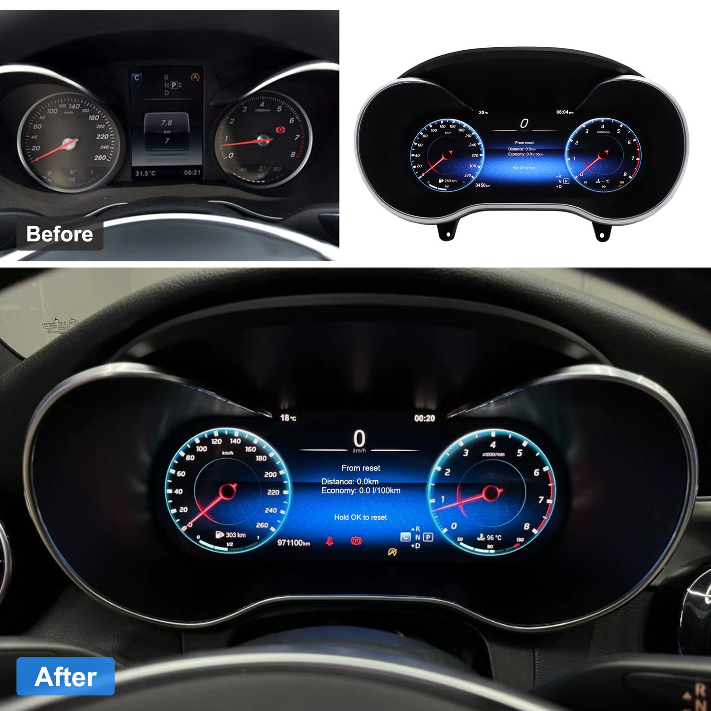 Digital Dashboard Speedometer for 2016-2018 Mercedes-Benz GLC (C300/C260/C200/C180) - Plug & Play Instrument Cluster Upgrade