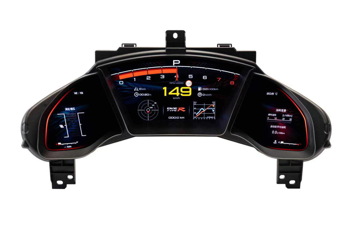 12.3 Inch IPS Digital Cluster for Honda Civic 10th Generation Linux System Plug & Play Dashboard Speedometer