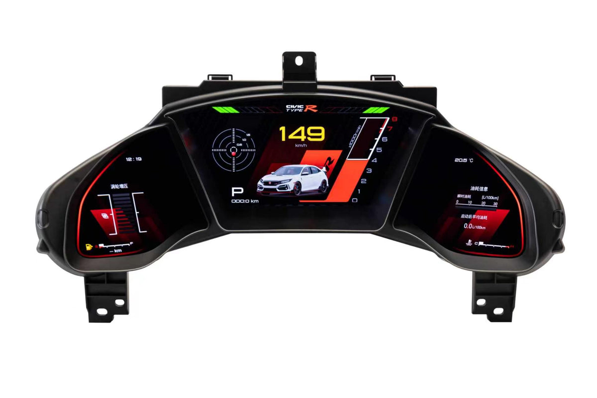 12.3 Inch IPS Digital Cluster for Honda Civic 10th Generation Linux System Plug & Play Dashboard Speedometer