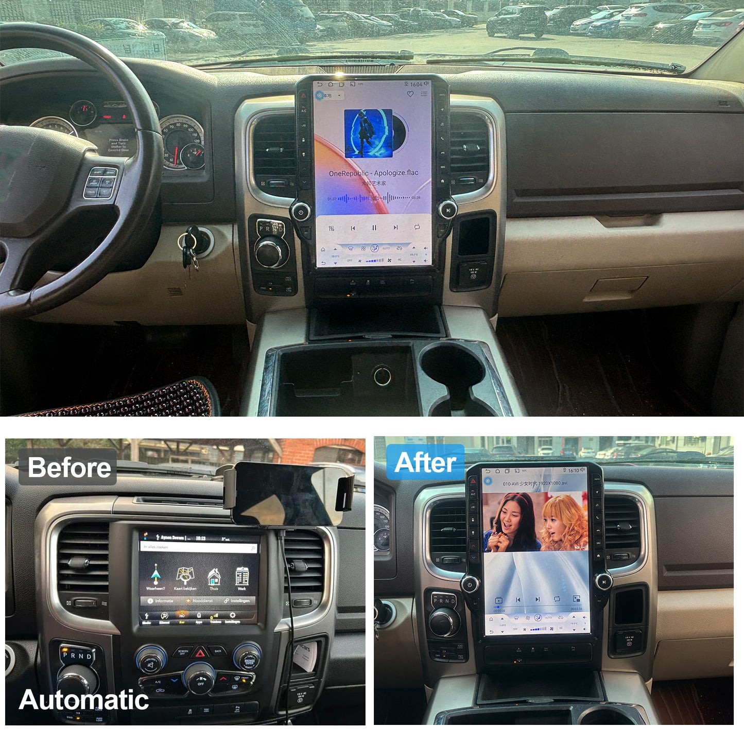 14.5-Inch Qualcomm Android Car Stereo for Dodge Ram 2013-2018 | Tesla Style Touch Screen Upgrade with AC Control 4GB+64GB